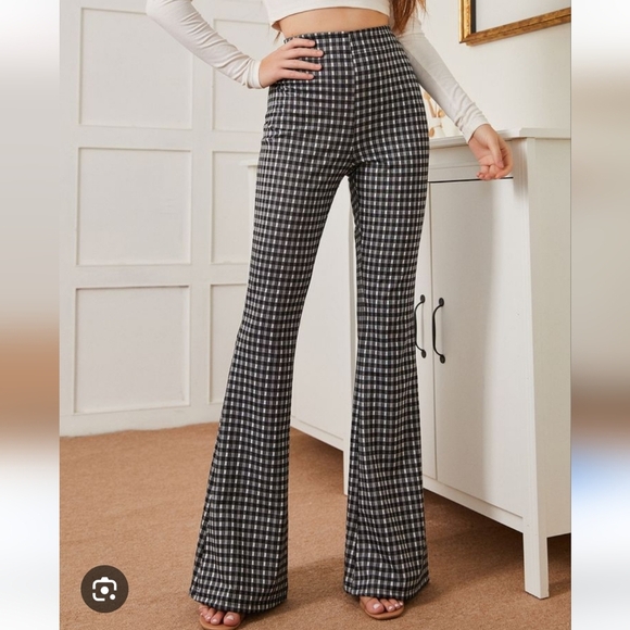 Women's Black and White Checkered Pants - Picture 1 of 15